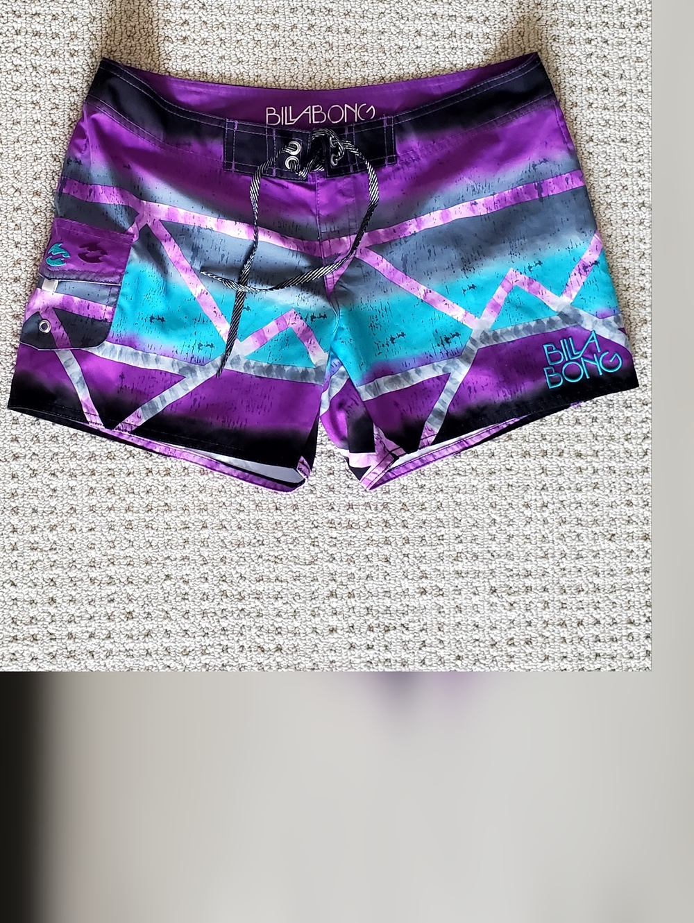 BillaBong Purple Turquoise Black Swim Board Shorts, SZ 7, New!